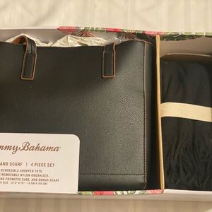 Tommy Bahama Leather Tote and Scarf 4 piece set